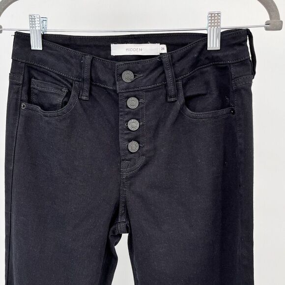 Hidden Jeans Womens 26 Black Flare Leg Stretch Button-Fly Raw Hem Bell Bottoms - Picture 2 of 12
